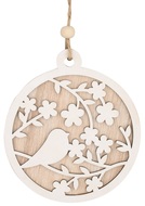 8748 Kruhová dřevěná dekorace s ptáčkem  k zavěšení 12 cm -1