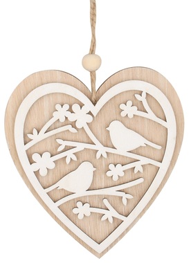 Hanging Wooden Heart with birds 12 cm