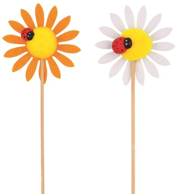 Felt Flower w/Ladybird 6 cm + Stick