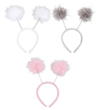 Headband w/Plush Balls Pink, Grey, White 23 x 6 x 23 cm