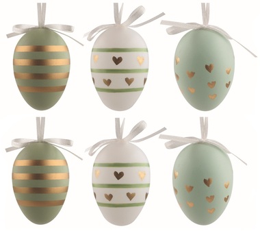 Easter Eggs plastic Golden hearts 6 cm for hanging, 6 pcs in a bag