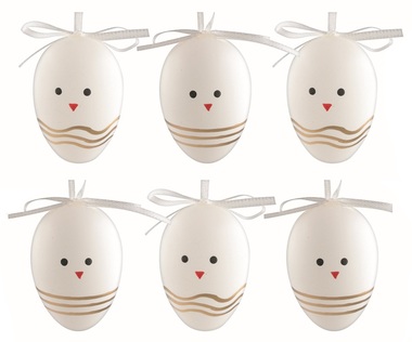 Easter Eggs plastic White chicks 6 cm for hanging, 6 pcs in a bag