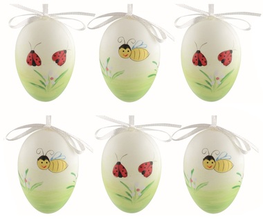 Easter plastic Eggs, painted, Bee and Ladybug 6 cm, for hanging, 6 pcs in a bag