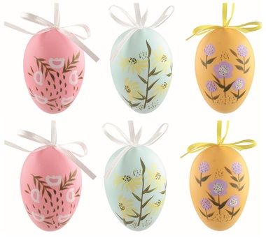 Easter plastic Eggs, flowers 6 cm, for hanging, 6 pcs in a bag