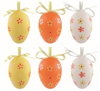 Easter Eggs plastic Flowers 6 cm for hanging, 6 pcs in a bag