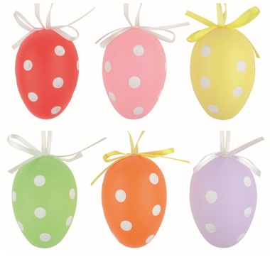 Easter plastic Eggs, colored, Polka dots 6 cm, for hanging, 6 pcs in a bag