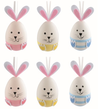 Easter Eggs plastic Bunnies 6 cm for hanging, 6 pcs in a bag