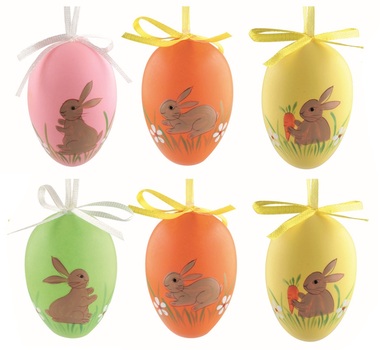 Easter Egg plastic painted Animals 6 cm for hanging, 6 pcs in a bag
