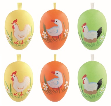 Set of Easter plastic Eggs painted Easter 6 cm for hanging, 6 pcs in polybag