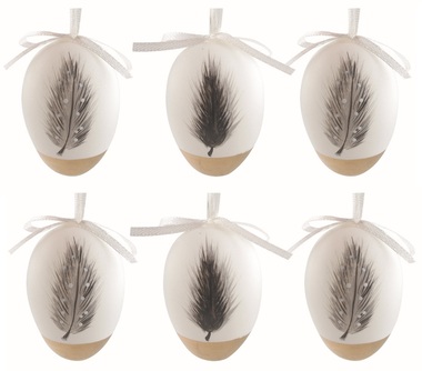 Easter plastic Eggs, Feathers 6 cm, for hanging, 6 pcs in a bag