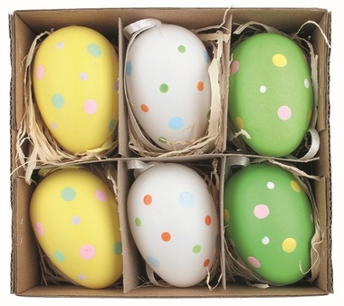 Set of Easter plastic Eggs Polka 6 cm for hanging, 6 pcs in a box