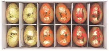 Set of Easter plastic Eggs With gold decor 6 cm for hanging, 12 pcs in a box