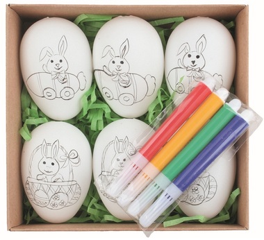 Set of Easter plastic Eggs Hare For painting 6 cm for hanging, 6 pcs of Eggs + 4 pcs of markers