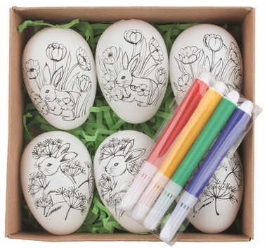 Set of Easter plastic Eggs Hare For painting 6 cm for hanging, 6 pcs of Eggs + 4 pcs of markers