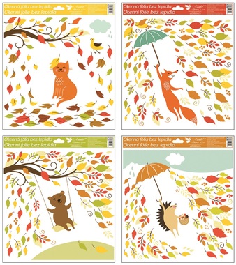 Self-Adhering Window Decoration 33x30 cm, Autumn Animals