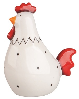 Ceramic Standing Rooster with Red Details 11 x 6 x 13 cm