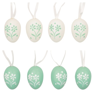 Hanging Plastic Eggs 4 cm, 8 pcs in polybag w/2 Flowers