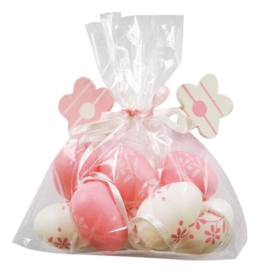 Hanging Plastic Eggs 4 cm, 8 pcs in polybag w/2 Flowers