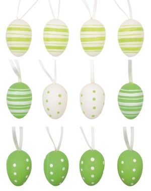 Hanging Plastic Eggs 4 cm, 12 pcs in polybag w/2 Flowers