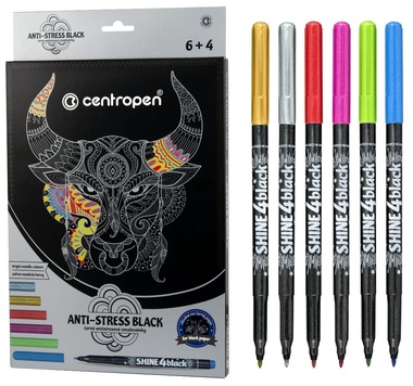 Anti-stress Coloring Books with 6 Metallic Markers, CENTROPEN