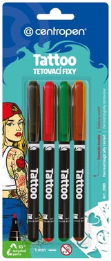 Body marker, erasable,  4 colors + stencils, CENTROPEN