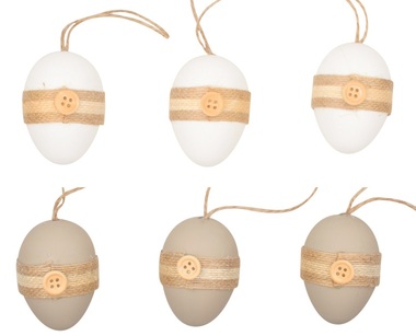 Hanging Plastic Eggs 6 cm, 6 pcs in polybag 