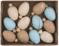 Hanging blue/brown/cream Plastic Eggs 4 cm, 12 pcs in box