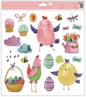 Decorative Window Cling – Chickens with Eggs and a Flower Pot