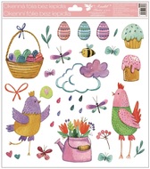 Decorative Window Cling – Chickens with tulips and painted Easter Eggs