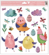 Decorative Window Cling – Cheerful Chickens with Flowers and Easter motifs