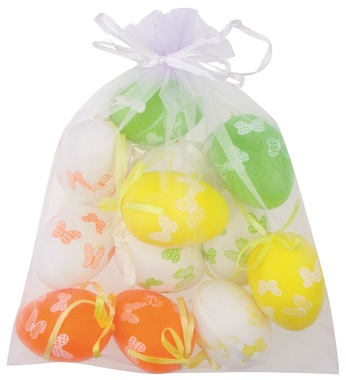 Hanging Plastic Eggs 6 cm, 12 pcs in organza bag 