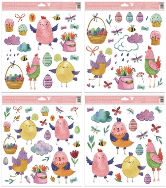 Self-Adhering Window Decoration 30 × 33.5 cm, Pink Hens