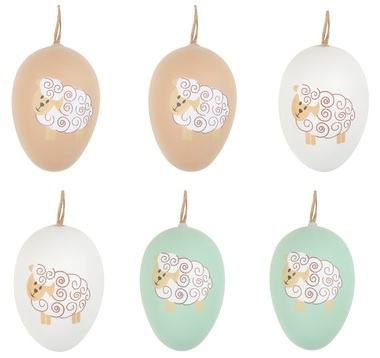 Hanging Plastic Eggs w/Sheep 6 cm, 6 pcs in polybag 