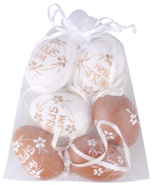 Hanging Plastic Eggs 6 cm, 6 pcs in Organza Bag