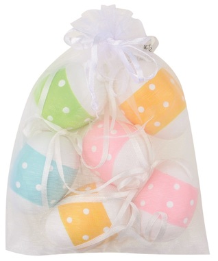 Hanging Plastic Eggs 6 cm, 6 pcs in Organza Bag