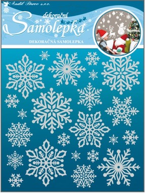 Sticker w/silver outline 18x18 cm, Snowflake (snow effect)