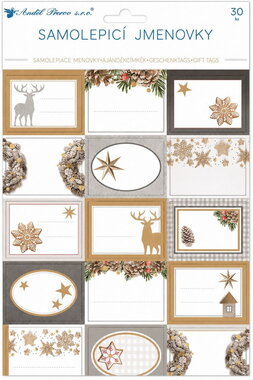 Self-adhesive gift tags 20 x 31.5 cm with gold glitter, 30 pcs.