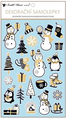 3D Sticker 14 x 25 cm, Snowmen w/Gold and Silver