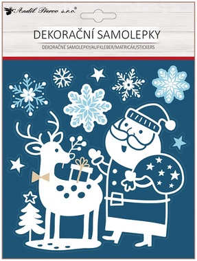 Stickers w/Glitters  18 x 23 cm, Santa and Deer