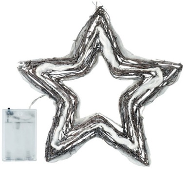 Christmas Lights Wicker Star 40x40x4cm-20 LED white+30 cm supply cord (battery operated)