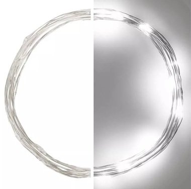 Nano string lights, silver, 1.9 m – 20 LEDs, cool white + timer