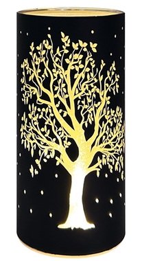 LED light cylinder warm white o 9 x 20 cm with timer, 10 LED, black with tree motif