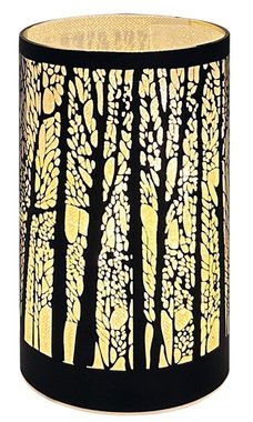 LED light cylinder warm white  o 9 x 15 cm with timer, black with forest motif