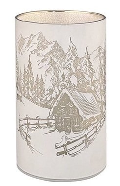 LED Light Cylinder, Cold White, 12.8 x 7.5 cm, with Timer, White with Landscape Motif
