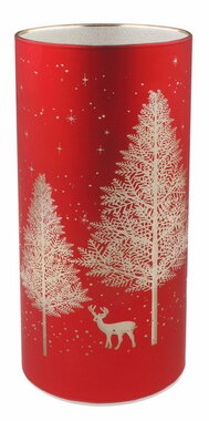 LED Light Cylinder Warm White with forest motif - red, o 9 x 18 cm, warm white, 10 LEDs, timer