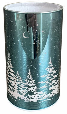 LED Light Cylinder Warm White with landscape motif - blue gloss, o 7.5 x 12.8 cm, warm white, 10LEDs