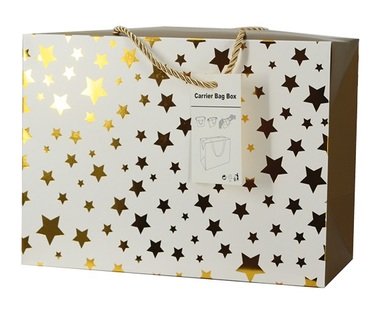 Folding Gift Bag w/Golden Stars 23x16x11 cm