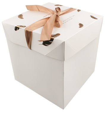 Foldable Gift Box with Ribbon XS 10,5x10,5x10,5 cm Gold Feathers