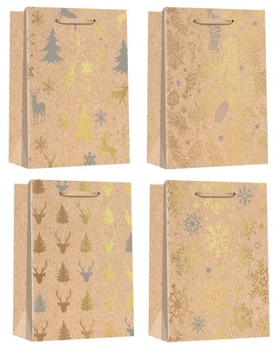 Christmas Kraft Bag with Gold Embossing M 18 x 23 x 10 cm