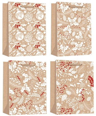 Paper Bag with Christmas Motifs embossed with Red Foil L 26 x 32 x 12 cm